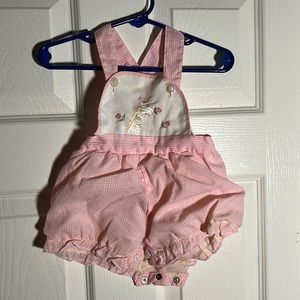 vintage pink giraffe baby playsuit